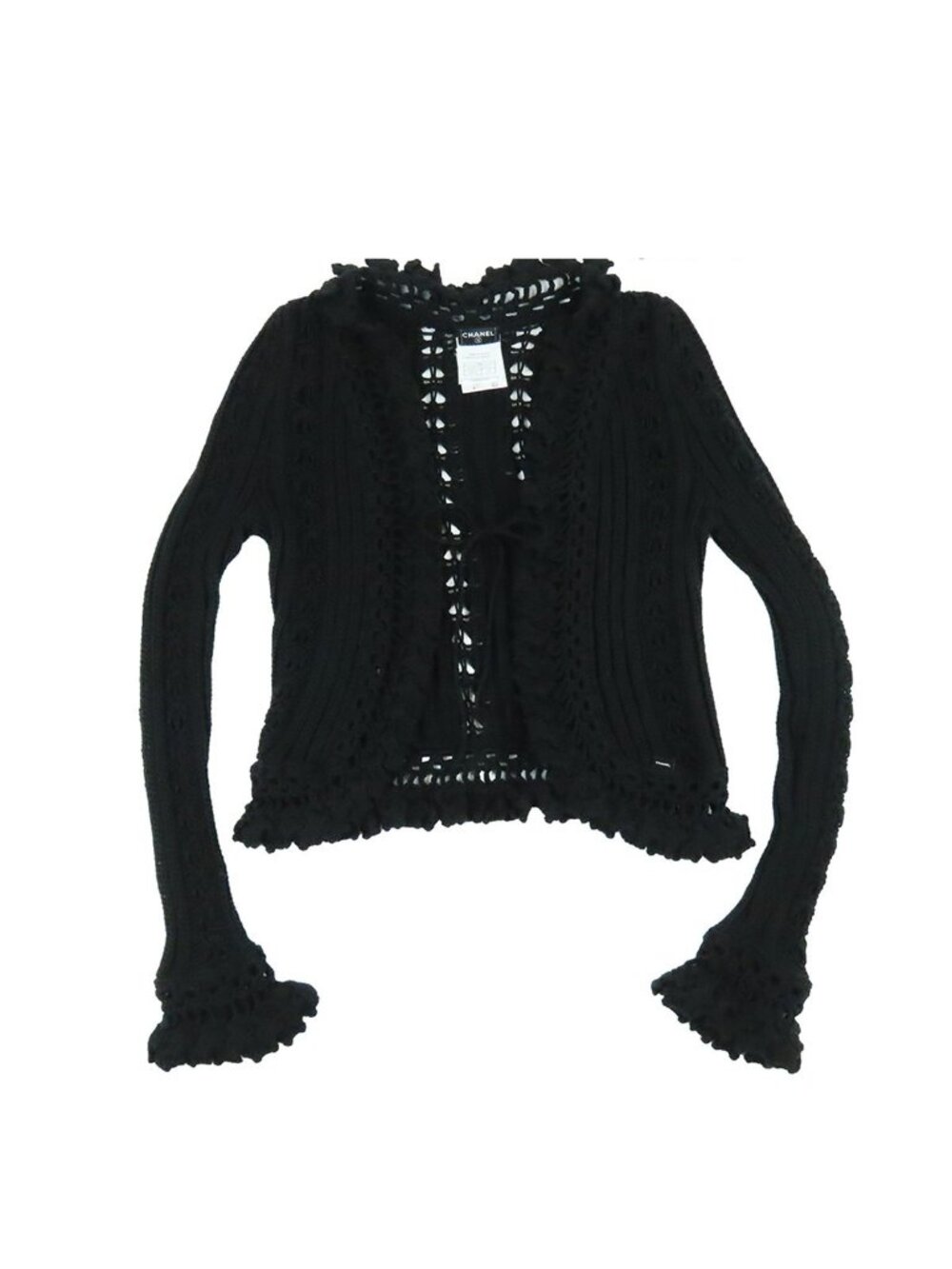 Chanel Lace Cardigan Black Rayon Polyester 04P M 38